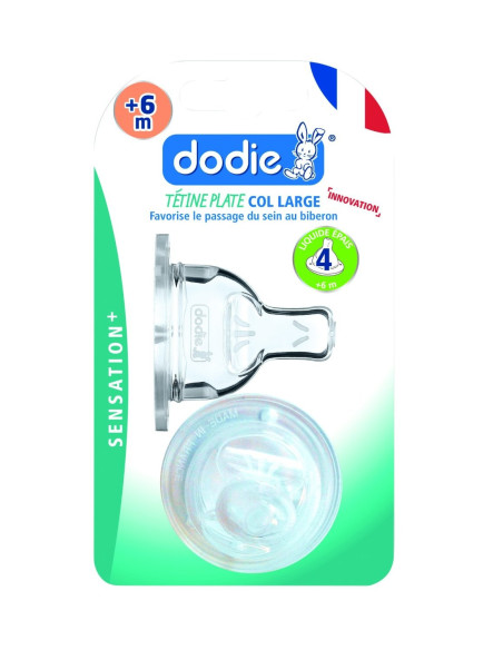 Dodie Tétine Plate Col Large + 6 Mois Silicone Débit 4 Spéciale Liquide Épais Transparent