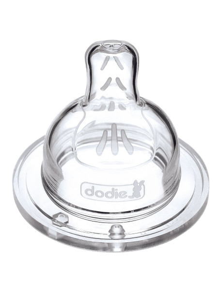 Dodie Tétine Plate Col Large + 6 Mois Silicone Débit 4 Spéciale Liquide Épais Transparent