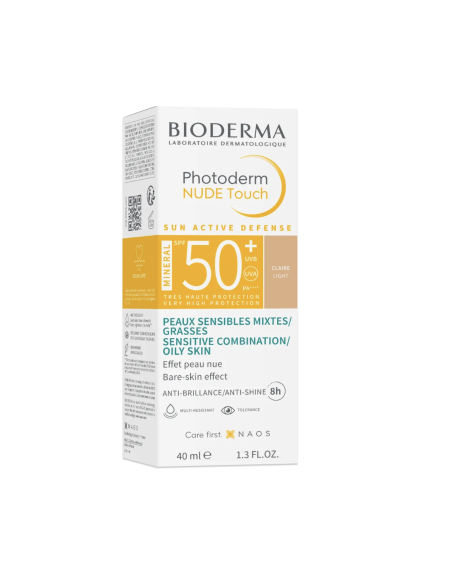 Bioderma Photoderm Nude Touch Soin Solaire Minéral Teinté Claire SPF50+ Peaux Sensibles Mixtes/Grasses 40ml