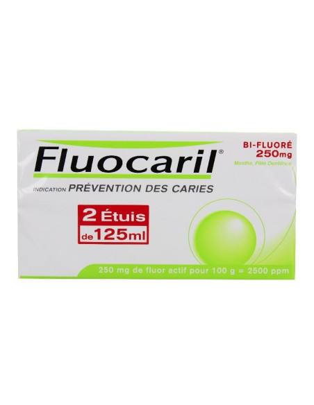 Fluocaril Bifluore 250mg Menthe Pâte Dentifrice 2 Tubes de 75ml