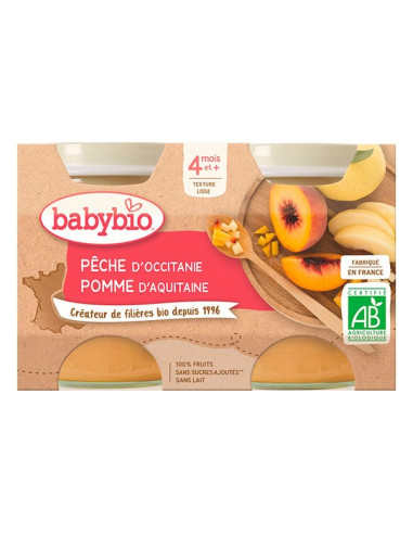 BABYBIO pêche pomme 2P/130g