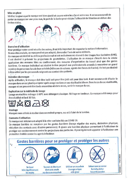 Masque barriere catégorie 1 UNS1 adulte 30 lavages lot de 2 masques