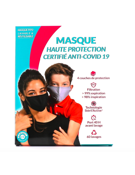 Masque de Protection Enfant Tissu au Cuivre Lavable catégorie 1 taille S 6-11 ans bleu 60 lavages