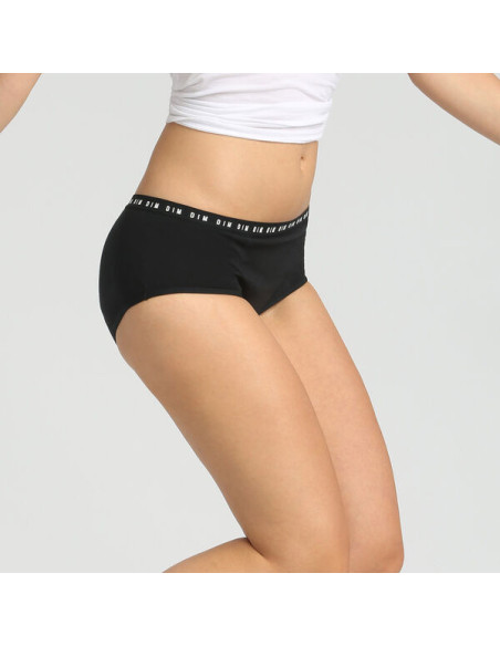DIM Protect Shorty menstruel lavable en coton bio noir Flux moyen Taille 48/50